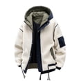 thumbnail image 1 of LpwkSSA Men's Sherpa Fleece Lined Hooded Puffer Jacket Casual Winter Warm Padded Coat Fashion Solid Color Thicken Zip Up Parka Coat with Pockets Beige XXXL, 1 of 7