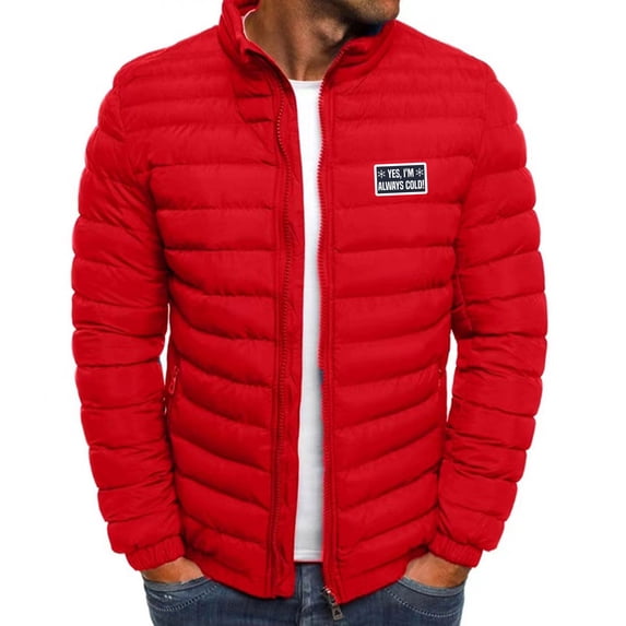LpwkSSA Men's Sherpa Fleece Lined Hooded Puffer Jacket Casual Winter Warm Padded Coat Fashion Solid Color Thicken Zip Up Parka Coat with Pockets Red S