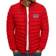 thumbnail image 1 of LpwkSSA Men's Sherpa Fleece Lined Hooded Puffer Jacket Casual Winter Warm Padded Coat Fashion Solid Color Thicken Zip Up Parka Coat with Pockets Red XL, 1 of 3
