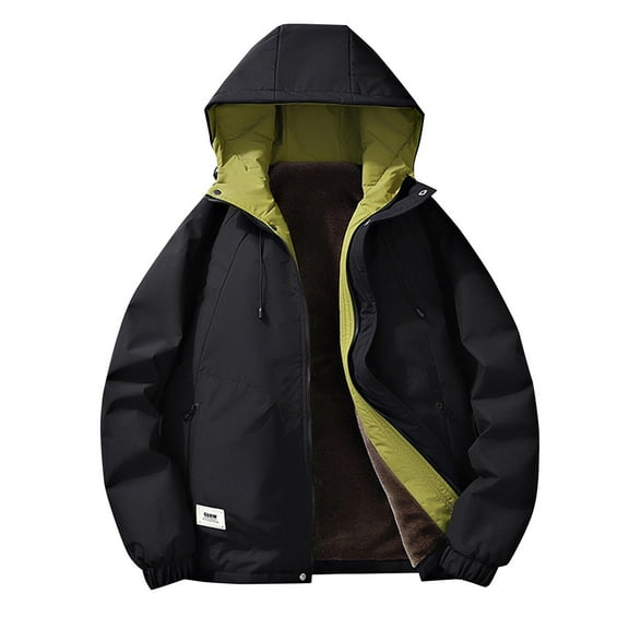 LpwkSSA Men's Sherpa Fleece Lined Hooded Puffer Jacket Winter Warm Padded Coat Casual Fashion Solid Color Thicken Zip Up Parka Coat with Pockets Black M