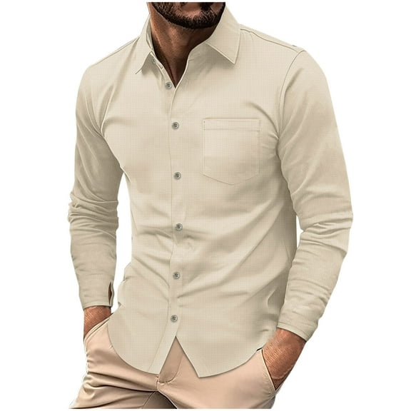LpwkSSA Men's Shirts Solid Color Casual Lightweight Long Sleee Button Down Lapel Blouses with Pocket Loose Comfortable Dress Shirts Yellow S