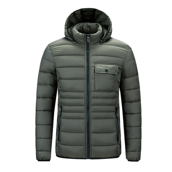 LpwkSSA Men's Short Padded Coats Solid Color Zipper Lightweight Hooded Winter Warm Cotton Jacket Long Sleeve Parkas Green XXXL