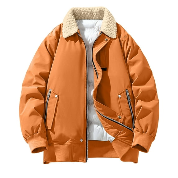 LpwkSSA Men's Short Padded Coats Vintage Fashion Turndown Collar Solid Color Thick Outwear with Pocket Zipper Outdoor Long Sleeved Jacket Gold XXXL