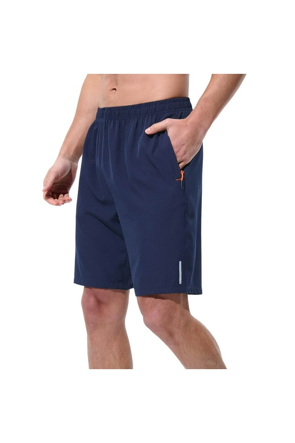 Men's Solid Color Casual Sport Breathable Zipper Shorts Pockets Pants Blue XXXL