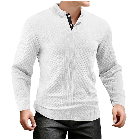 LpwkSSA Men's Solid Color Long Sleeved Round Neck Pullover Hoodie Top White L