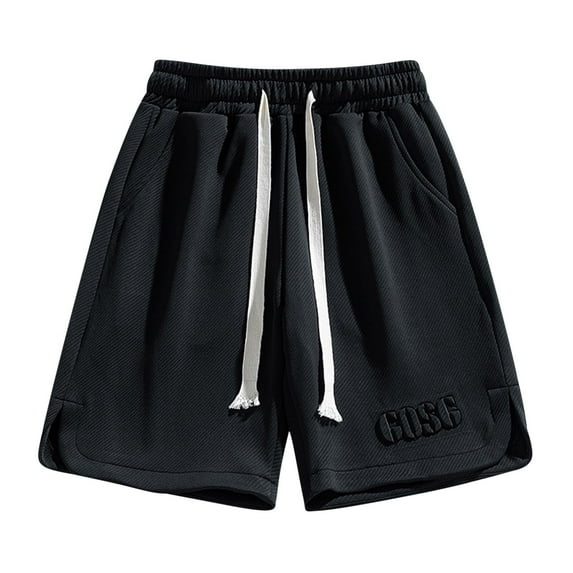 LpwkSSA Men's Solid Color Polyester Shorts Outdoor Casual Sports Five Quarter Pants Black XL