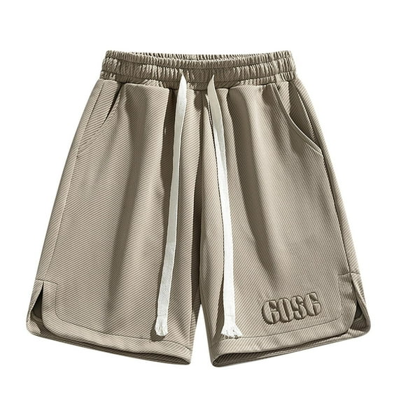LpwkSSA Men's Solid Color Polyester Shorts Outdoor Casual Sports Five Quarter Pants Brown L