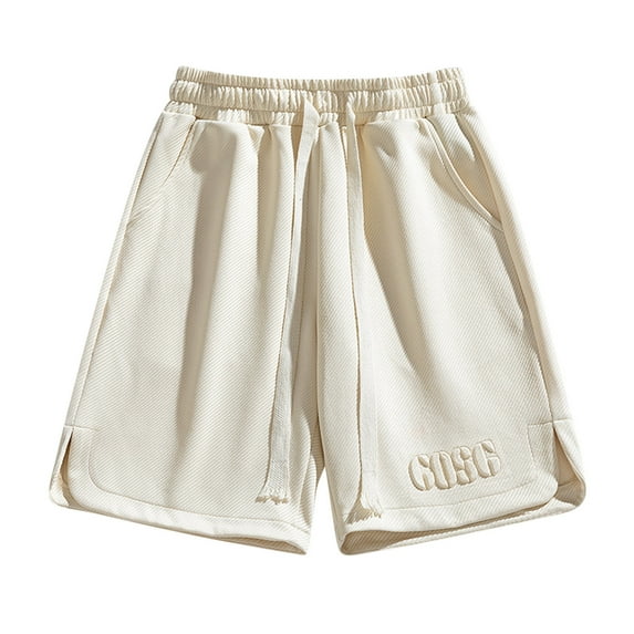 LpwkSSA Men's Solid Color Polyester Shorts Outdoor Casual Sports Five Quarter Pants Yellow XXL