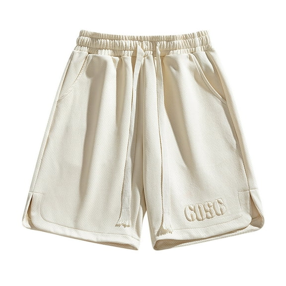 LpwkSSA Men's Solid Color Polyester Shorts Outdoor Casual Sports Five Quarter Pants Yellow XXXL