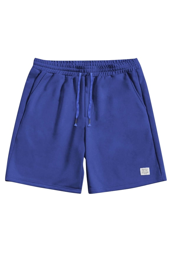 Men's Solid Color Sport Casual Holiday Breathable Basketball Shorts Pockets Pants Blue XL