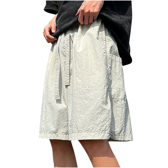 LpwkSSA Men's Solid Color Sports Breathable Holiday Beach Elastic Waist Drawstring Pockets Pants White S