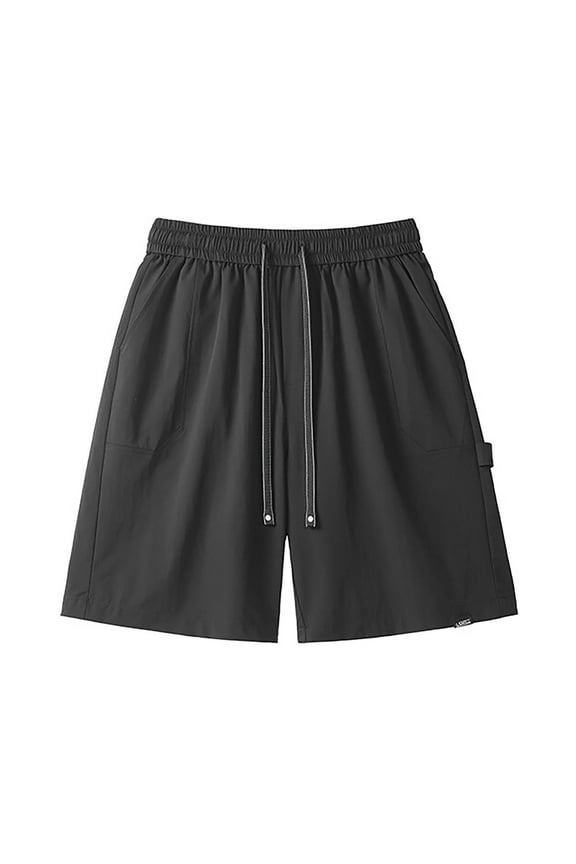 Men's Solid Color Sports Fitness Training Breathable Shorts Pockets Cropped Pants Black M
