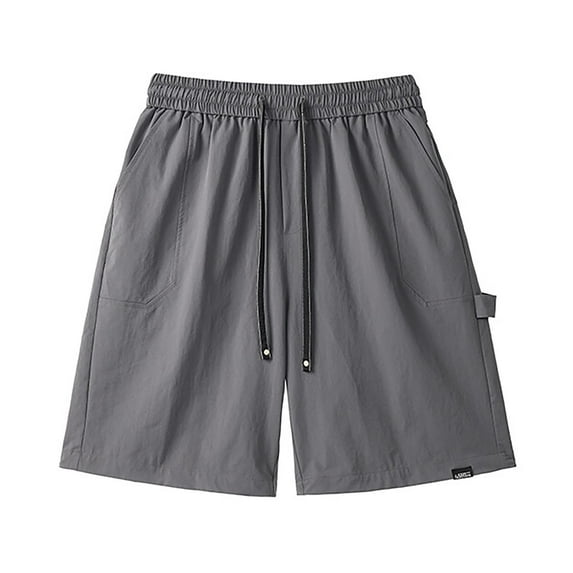 LpwkSSA Men's Solid Color Sports Fitness Training Breathable Shorts Pockets Cropped Pants Gray L