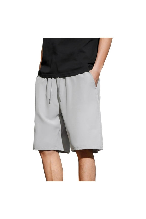 Men's Solid Color Sports Fitness Training Breathable Shorts Pockets Cropped Pants Gray S