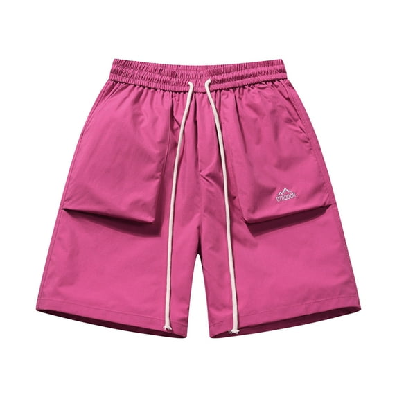 LpwkSSA Men's Solid Color Sports Fitness Training Breathable Shorts Pockets Cropped Pants Pink XL