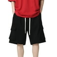 thumbnail image 1 of LpwkSSA Men's Solid Color Sports Fitness Training Shorts Zipper Pockets Cargo Cropped Pants Black XXXL, 1 of 9