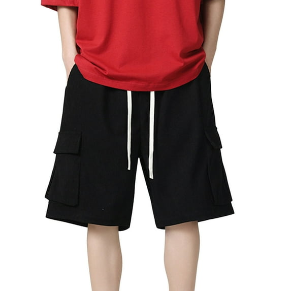 LpwkSSA Men's Solid Color Sports Fitness Training Shorts Zipper Pockets Cargo Cropped Pants Black XXXL