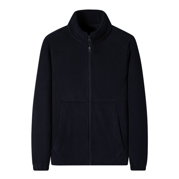 LpwkSSA Men's Solid Color Stand Up Collar Double Faced Fleece Slim Thick Plus Casual Jacket Long Sleeved Loose Jacket Zip Up Plus Cardigan Coat with Pocket Black XL