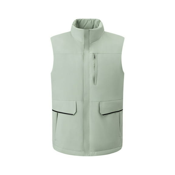 LpwkSSA Men's Solid Color Down Vest Multi-Pocket Workwear Thickened Windproof Sleeveless Outerwear Casual Jacket Stand Collar Comfortable Soft Fabric Outdoor Leisure Fall Winter Green XXL