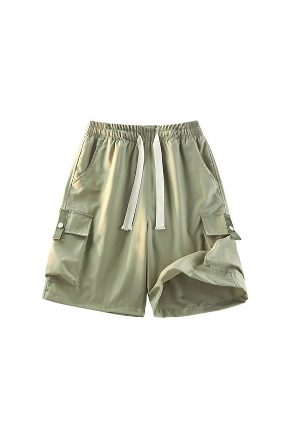 Men's Solid Color Workwear Shorts Outdoor Casual Multi Pocket Five Quarter Pants Green M