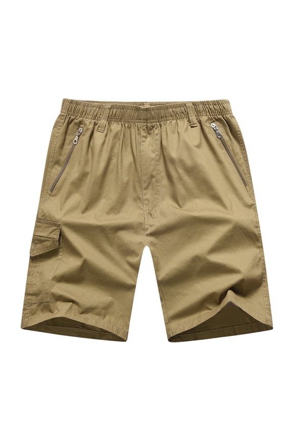 Men's Solid Color Workwear Shorts Outdoor Casual Multi Pocket Five Quarter Pants Yellow XXXL