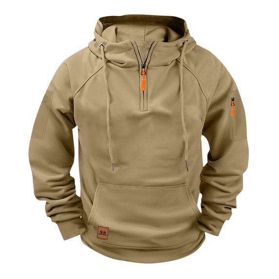 LpwkSSA Men's Solid Raglan Pullover Hoodie Half Zipper Multiple Pockets Soft Comfortable Fleece-Lined Warm Athletic Jacket Casual Outdoor Wear Yellow XL