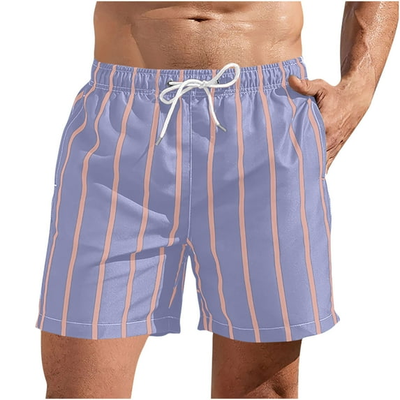 LpwkSSA Men's Special Print Drawstring Waistband Beach Casual Pocket Trouser Shorts Pants Purple L