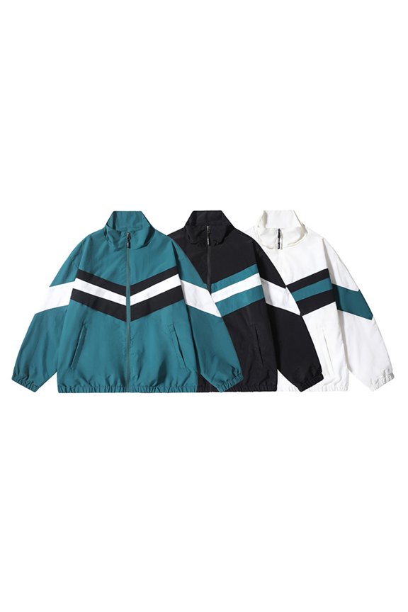 Men's Sport Running Jacket Solid Color Stand Collar Zipper Pocket Long Sleeve Lightweight Outdoor Climbing Athletic Coat White XXXL