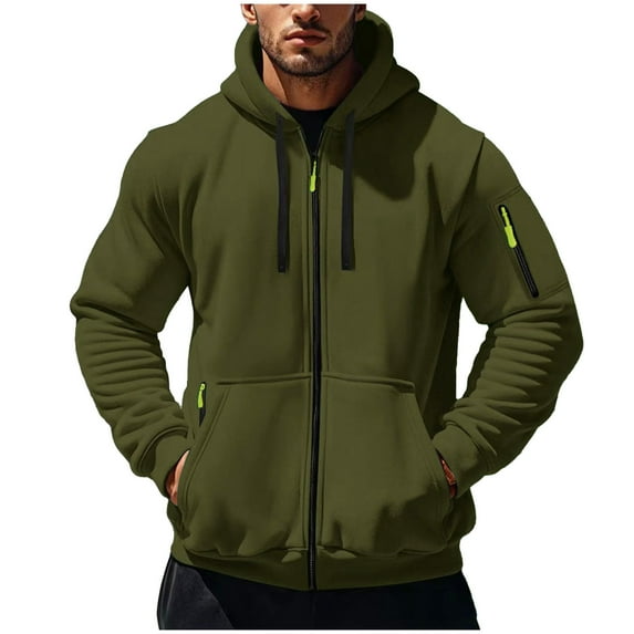 LpwkSSA Men's Sports Coat Casual Fashion Zip Up Jacket Solid Color Pull Rope Hooded Long Sleeve with Pocket Outwear Fall Winter Jackets Green XL