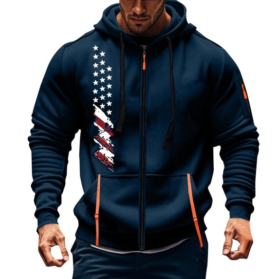 LpwkSSA Men's Sports Coats Cargo Solid Color Multiple Pockets Windproof Sports Fitness Training Long Sleeved Hooded Casual Jacket Blue S