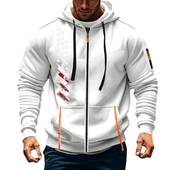 LpwkSSA Men's Sports Coats Cargo Solid Color Multiple Pockets Windproof Sports Fitness Training Long Sleeved Hooded Casual Jacket White M