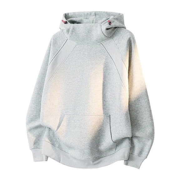 LpwkSSA Men's Sports Hoodies Solid Color Hooded Collar Long Sleeve Fleece Pullover Sweatshirts with Pocket Fall Casual Loose Fit Sports Coats Gray M