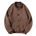 thumbnail image 1 of LpwkSSA Men's Sports Jacket Casual Solid Color Long Sleeve Coat with Zippered Pockets Polyester Fleece Winter Outerwear for Daily Wear Brown XXL, 1 of 6