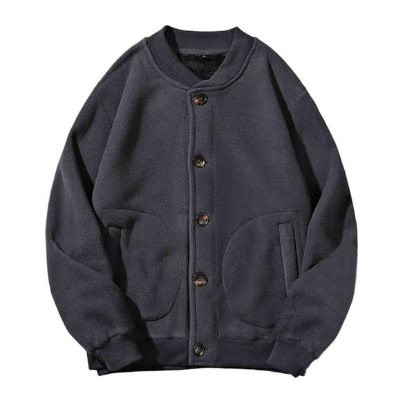 LpwkSSA Men's Sports Jacket Casual Solid Color Long Sleeve Coat with Zippered Pockets Polyester Fleece Winter Outerwear for Daily Wear Gray L