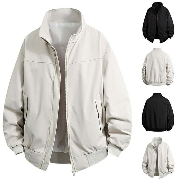 LpwkSSA Men's Sports Oitwear Coat Casual Fashion Stand Collart Solid Color Jacke with Pocket Zipper Long Sleeve Coat for Daily Leisure Life Black XXL