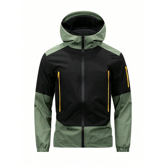 LpwkSSA Men's Sports Outdoor Coat Casual Fashion Solid Color Long Sleeved Hooded Zipper Jacket with Multiple Pocket Waterproof Outdoor Windbreaker Coat Green XS