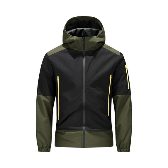 LpwkSSA Men's Sports Outdoor Coat Casual Fashion Solid Color Long Sleeved Hooded Zipper Jacket with Multiple Pocket Waterproof Outdoor Windbreaker Coat Green XXL