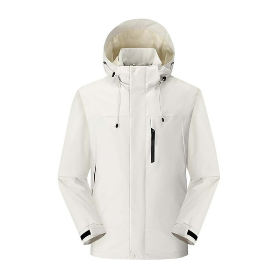 LpwkSSA Men's Sports Outdoor Coat Casual Fashion Solid Color Long Sleeved Hooded Zipper Jacket with Multiple Pocket Waterproof Outdoor Windbreaker Coat White L