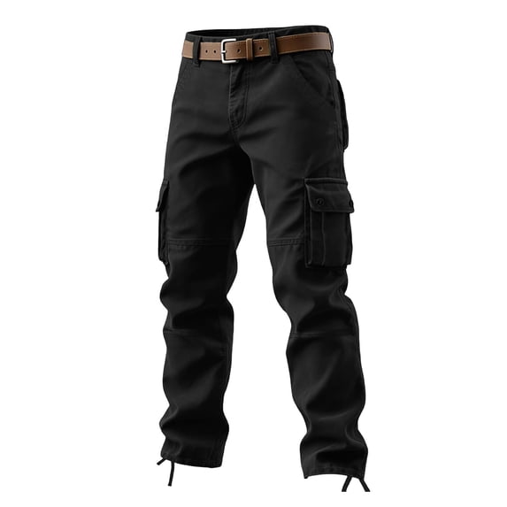 LpwkSSA Men's Sports Pants Casual Loose Straight Leg Multi Pocket Work Trousers Lightweight Breathable Adjustable Waist Ideal for Outdoor Activities Fitness Running Black 30