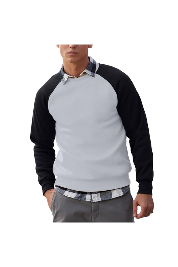 Men's Sports Sweatshirts Color Block Raglan Sleeve Round Neck Pullover Sweatshirt Long Sleeve Casual Comfort Fit Button Detail Soft Shirt Silver M