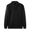 thumbnail image 1 of LpwkSSA Men's Striped Fake Two Piece Fleece lined Shirt Long Sleeve Fashion Lapel Collar Knitted Sweater Solid Color Pullover Sweater Black L, 1 of 4