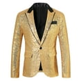 thumbnail image 1 of LpwkSSA Men's Stylish Sequin Blazer Casual Button Down Jacket Lapel Loose Fit Fashion Print Coat Business Casual Attire Outdoor Wear Gold S, 1 of 8