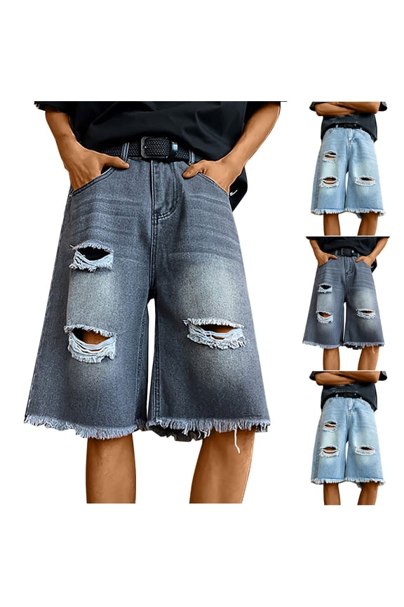 Men's Summer Leisure Sports Waist Solid Color Jeans Pocket Shorts Black L