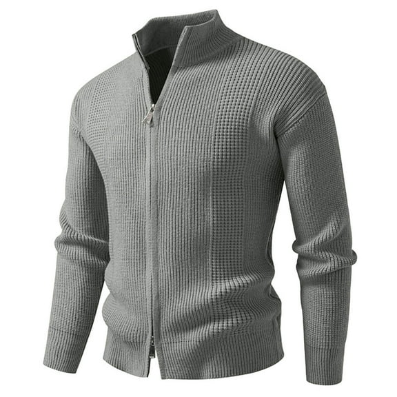 LpwkSSA Men's Sweater Jacket Casual Fashion Stand Collar Zipper Elasticity Sweater Base Layer Knit Long Sleeve Sweater Green L