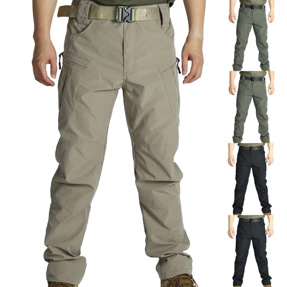 LpwkSSA Men's Tactical Pants Multi Pocket Waterproof Windproof Elastic Waistband Comfortable Breathable Outdoor Fitness Workwear Pants All Seasons Black L