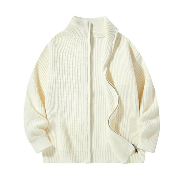 LpwkSSA Men's Therma Knitted Cardigan Jacket Stand Up Collar Sweater Casual Fashion Zipper Solid Color Men's Sweater Jacket Beige L