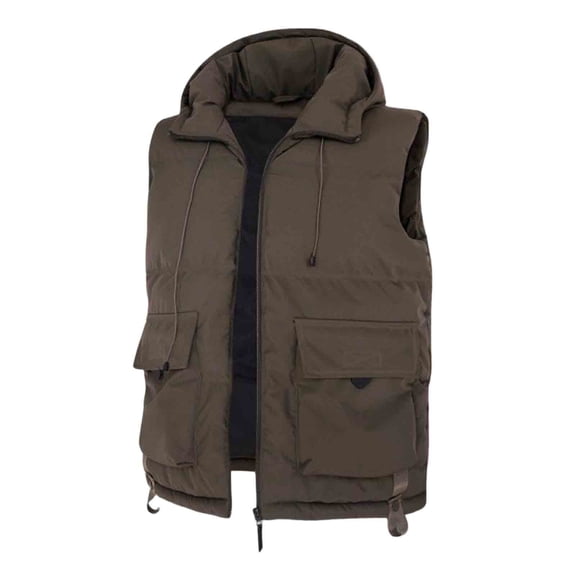 LpwkSSA Men's Thermal Coat Fleece lined Thick Stand Up Collar Hooded Vest Windproof Plus Size Sleeveless Cotton Jacket Brown XXL