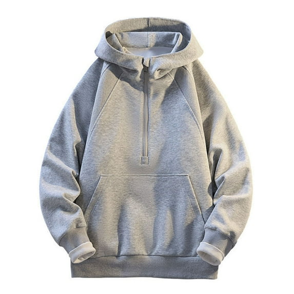 LpwkSSA Men's Thermal Hooded Sweatshirt Fashionable Solid Color Long Sleeved Half Zipper Pullover Sports Sweatshirt with Front Pocket Gray XXL