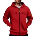thumbnail image 1 of LpwkSSA Men's Thermal Hoodie Casual Fashion Long Sleeved Solid Color Windproof Zipper Hooded Sports Style Cardigan Sweater Red M, 1 of 3