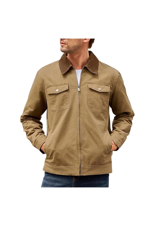 Men's Thermal Jacket Fashion Casual Solid Color Pockets Zipper Long Sleeve Outwear Coat Long Sleeve Hoodless Casual Outwear Yellow S